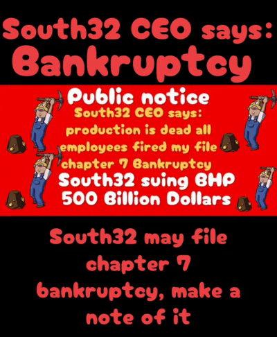 South32 CEO says: Sell Sell Sell South32 mining & BHP mining are being sued right now for: $800,000,000,000.00